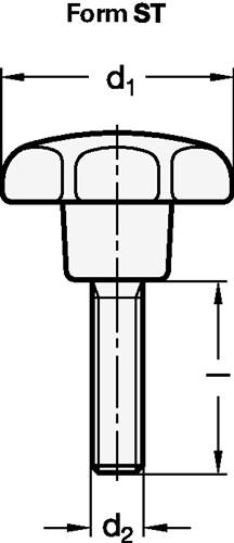 GANTER Sterngriff GN 6336.4 Sterngriffschraube Ku.d1 32mm d2 M 6mm l25mm GANTER