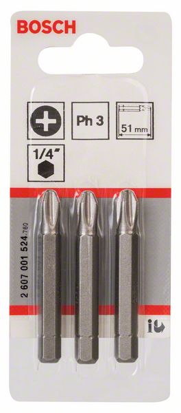 BOSCH Schrauberbit Extra-Hart PH 3, 51 mm, 3er-Pack