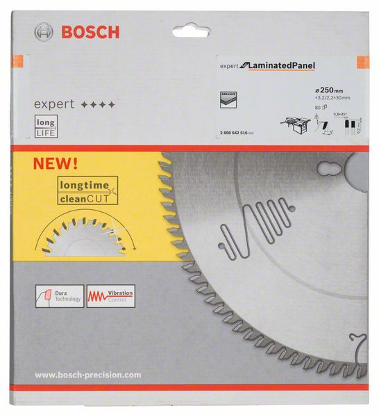 BOSCH Kreissägeblatt Expert for Laminated Panel, 250 x 30 x 3,2 mm, 80