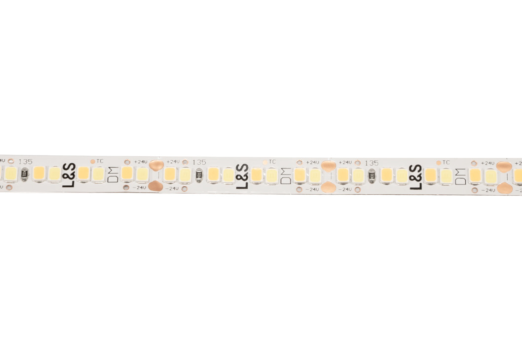 L&S LED-Band HE 112+112LEDs/m (2835), 2700-4000K, 4+4LEDs/35,7mm, 24DC, 9,8W/m, 8mmx50m, white PCB, IP20,