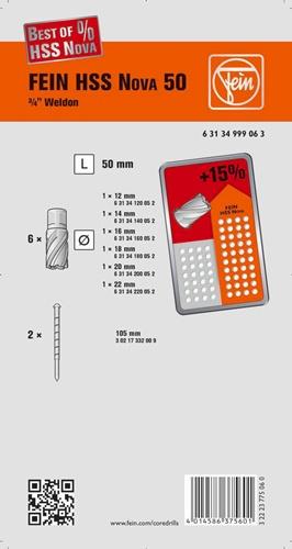 FEIN Kernbohrersatz Best Of 8-tlg.D.12-22mm HSS Schnitt-T.50mm Weldon FEIN