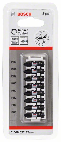 BOSCH Schrauberbit-Set Impact Control, 8-teilig, 8 x PH2, 25 mm