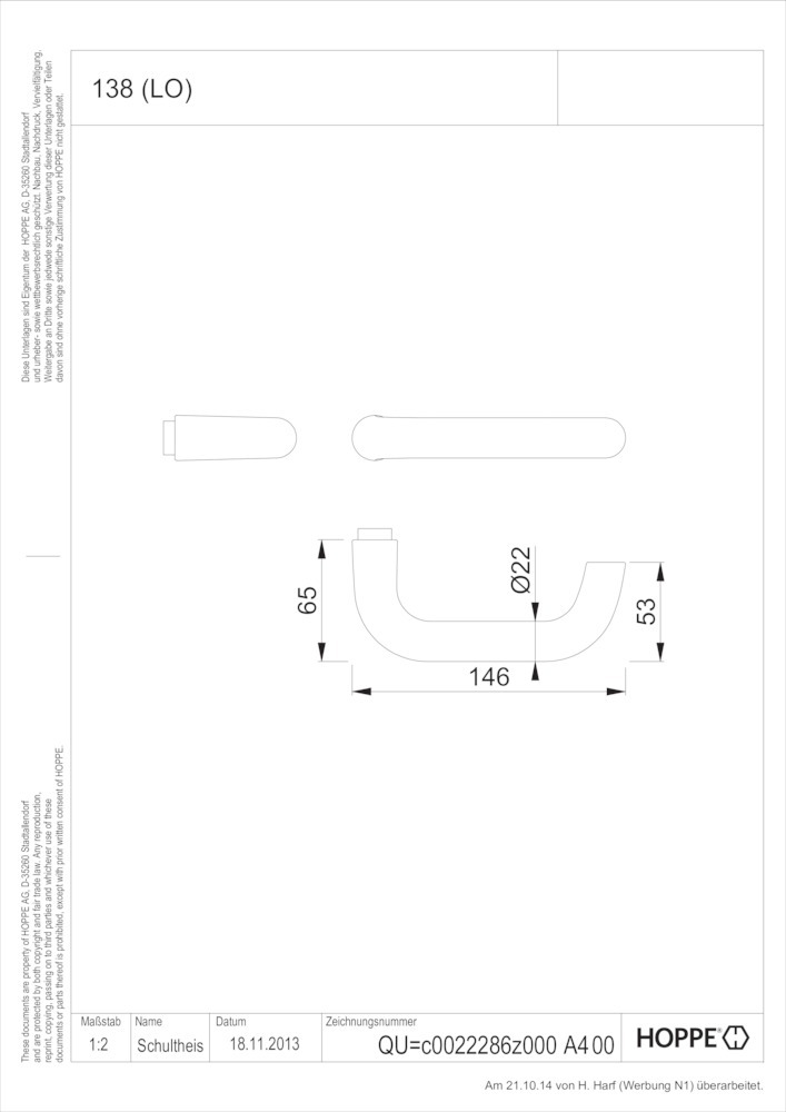 HOPPE® Drückerlochteil Paris 138, Aluminium, 3510612