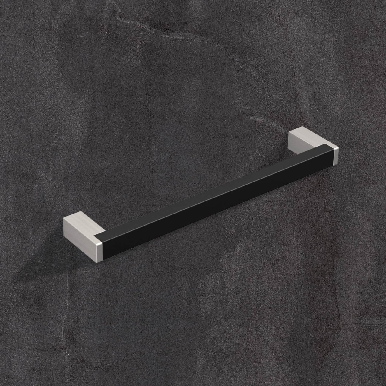 HETTICH Griff Bermeo, •–• 96, L 109 mm, B 12 mm, H 32 mm, Schwarz matt / Edelstahl Optik gebürstet, 9208081