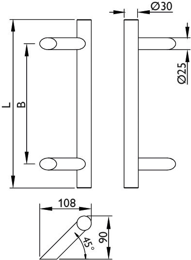 HERMAT Stoßgriff 8010.SL,schräge Stütze, Edelstahl