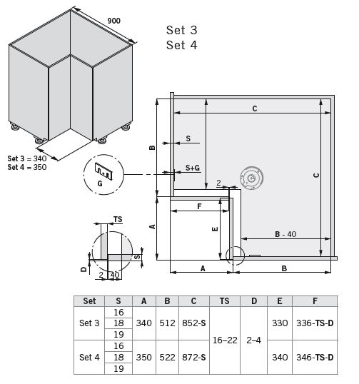 Drehbeschlag COR-Spin 3 Beschlag-Set, 900x900er, D419, silber Vauth Sagel