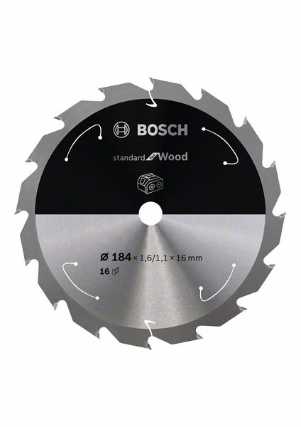 BOSCH Akku-Kreissägeblatt Standard for Wood, 184 x 1,6/1,1 x 16, 16 Zähne