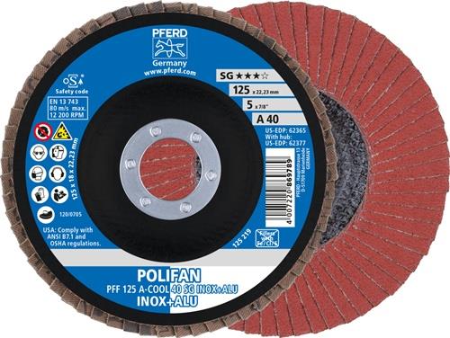 PFERD Fächerscheibe POLIFAN A-COOL SG INOX+ALU D.125mm K.40 fl.INOX/Aluminium NK