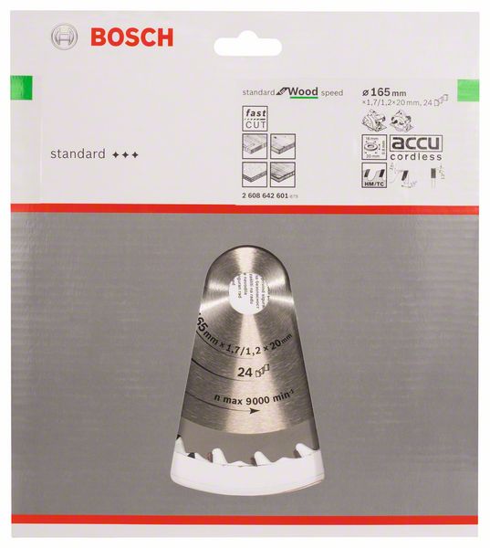 BOSCH Kreissägeblatt Speedline Wood, 165 x 20/16 x 1,7 mm, 24