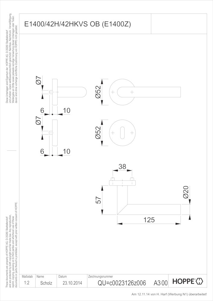 HOPPE® Drückergarnitur mit Rosetten Amsterdam E1400/42H/42HKVS, Edelstahl, 10719721