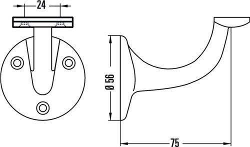 HERMETA Handlaufträger 3507 Alu.silberf.elox.D.Wandplatte 56mm ger.Auflage HERMETA