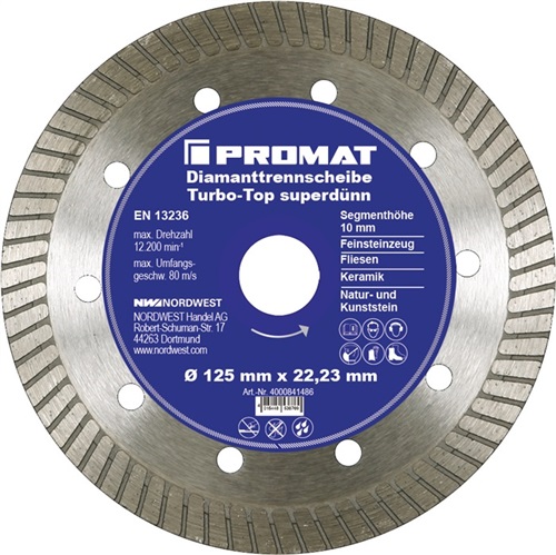 PROMAT Diamanttrennscheibe Turbo-Top D.350mm Bohr.25,4mm superdünn 10mm PROMAT