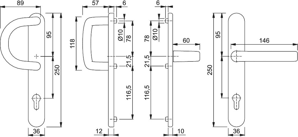 HOPPE® Schutz-Wechselgarnitur mit Schmalschild Liverpool 538G/3358/3357N/1313G, ES 1 (SK2), Aluminium, 2894765