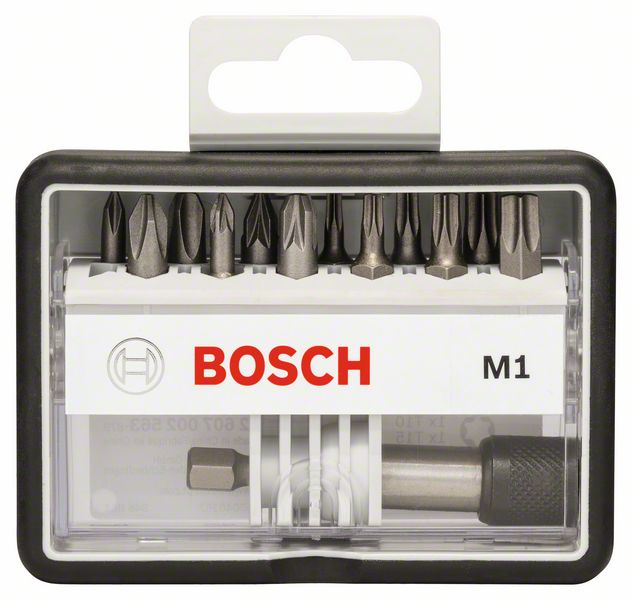 BOSCH Schrauberbit-Set Robust Line M Extra-Hart, 12 + 1-teilig, 25 mm, PH, PZ, Torx