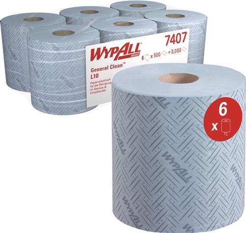 Putztuch WYPALL L10 7407 L380xB183ca.mm blau 1-lagig,perforiert,RCS 6RL/KT WYPAL