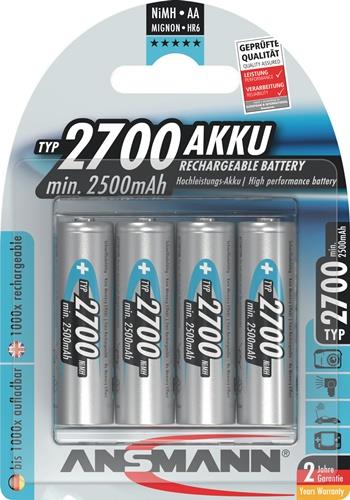 ANSMANN Akkuzelle 1,2 V 2700 mAh R6-AA-Mignon HR6 4 4St./Blister ANSMANN