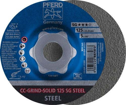 PFERD Schleifscheibe CC-GRIND-SOLID SG STEEL D125xSmm gekr.STA Bohr.22,23mm PFERD