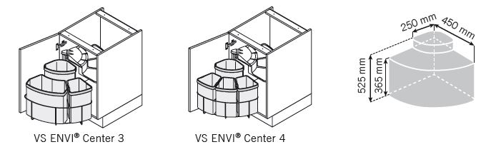 Einbau-Abfallsammler Set, ENVI-Center 3, 500er, 1x9/1x12/1x18 l, weißaluminium RAL 9006 Vauth Sagel