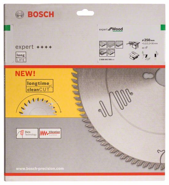 BOSCH Kreissägeblatt Expert for Wood, 250 x 30 x 3,2 mm, 40