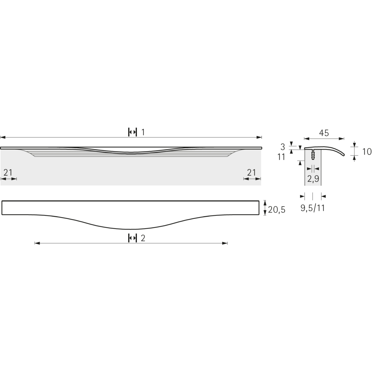 HETTICH Griff Trani, •–• 64, L 84 mm, B 26 mm, H 16 mm, Aluminium eloxiert, 9995438