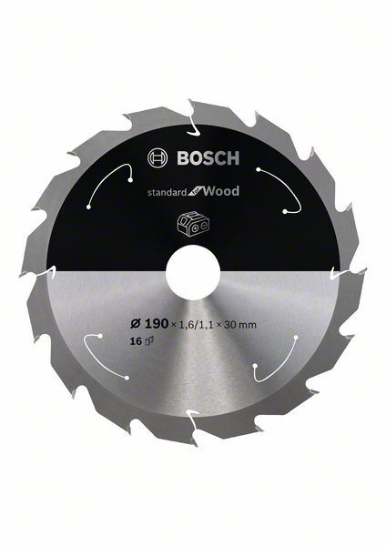 BOSCH Akku-Kreissägeblatt Standard for Wood, 190 x 1,6/1,1 x 30, 16 Zähne