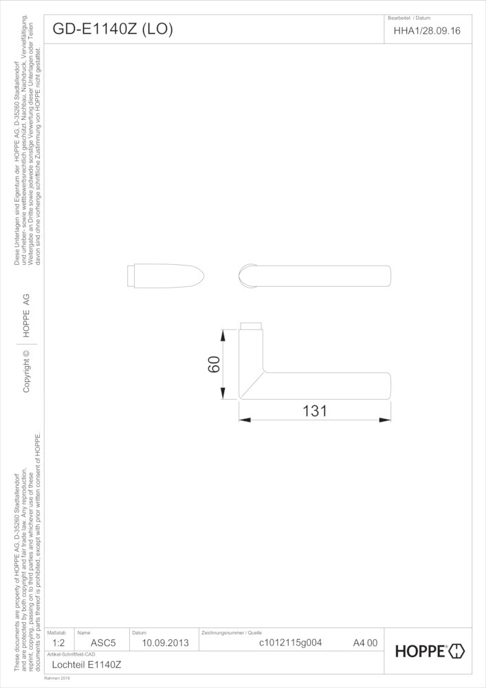 HOPPE® Drückerpaar Stockholm GD-E1140Z, Edelstahl, 3581568