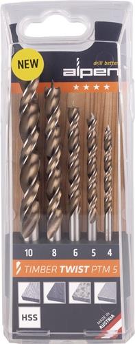 ALPEN Holzspiralbohrersatz TIMBER TWIST 5-tlg.D.4,5,6,8,10mm ALPEN