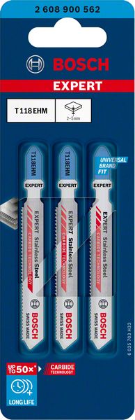 BOSCH EXPERT ‘Stainless Steel’ T 118 EHM Stichsägeblatt, 3 Stück. Für Stichsägen