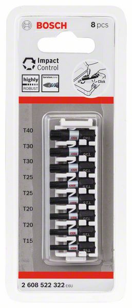 BOSCH Schrauberbit-Set Impact Control, 8-teilig, 1 x T15, T40, 2x T20, T25, T30, 25 mm