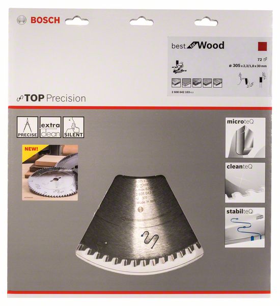 BOSCH Kreissägeblatt Top Precision Best for Wood, 305 x 30 x 2,3 mm, 72