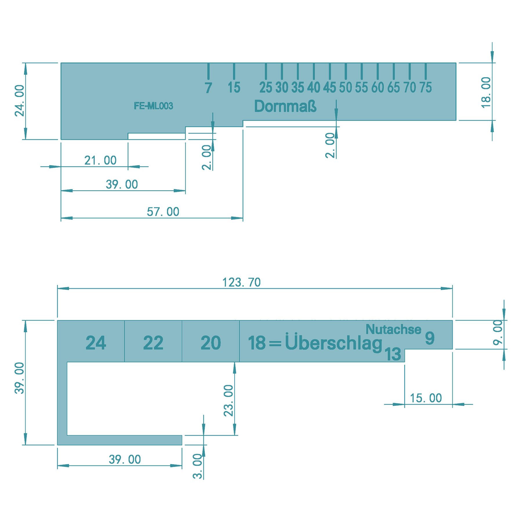 FEPS Tool Messlehre FE-ML003 Aluminium türkis