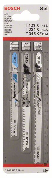 BOSCH Stichsägeblatt-Set Progessor for Wood and Metal, 3-teilig, Einnockenschaft