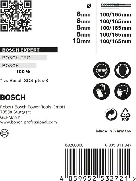 BOSCH EXPERT SDS plus-7X Hammerbohrer-Set, 6/6/8/8/10 mm, 5-tlg.. Für Bohrhämmer