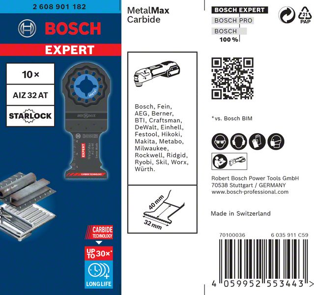 BOSCH Expert MetalMax AIZ 32 AIT Blatt für Multifunktionswerkzeuge, 40 x 32 mm, 10 Stk