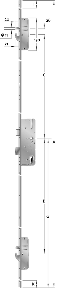 KFV Selbstverriegelnde-Mehrfachverriegelung GEN AS2600ANCA, 8/94 mm, kantig, Edelstahl