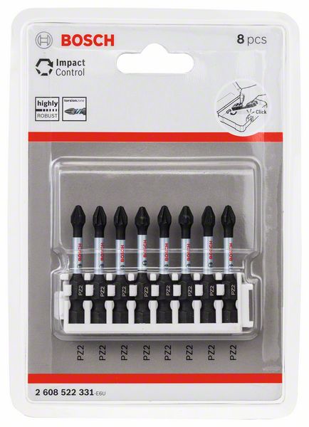 BOSCH Schrauberbit-Set Impact Control, 8-teilig, 8 x PZ2, 50 mm