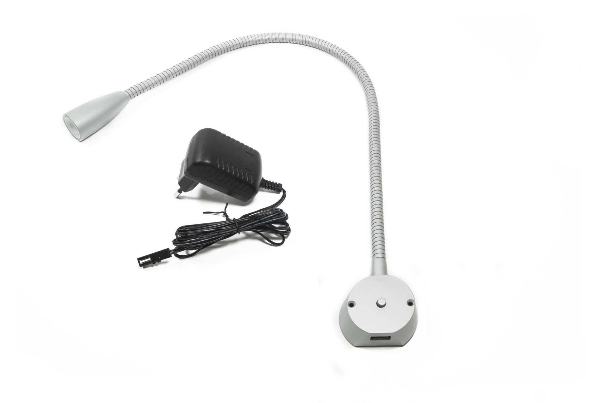 L&S 1er Set Bettanbauleuchte BU1 mit USB Charger und Steckernetzteil 12VDC 1,2W, WW, silber