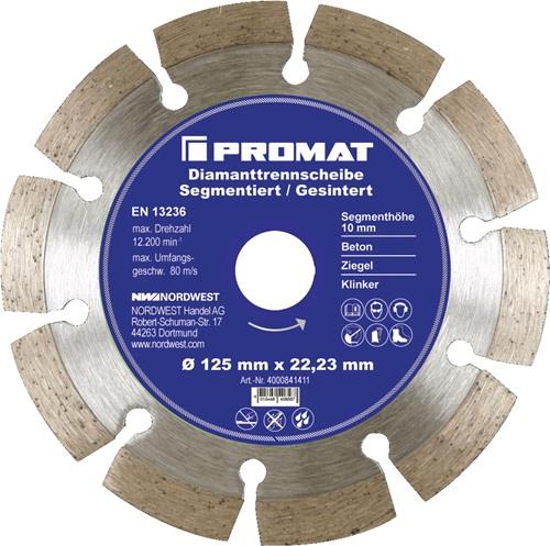 PROMAT Diamanttrennscheibe D.125mm Bohr.22,23mm segmentiert 10mm PROMAT