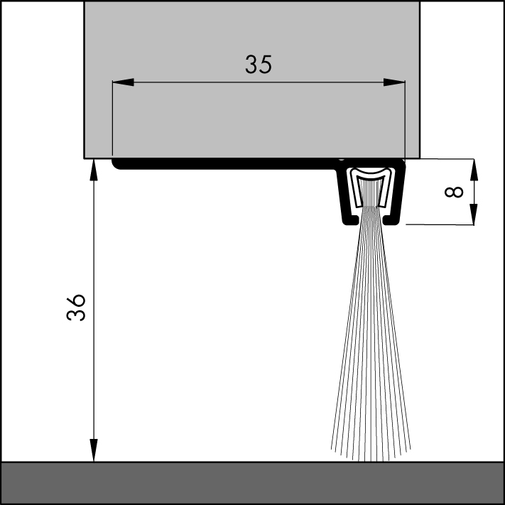 ELLEN Türbodendichtung IBS 90-36 z. schrauben Alu silber, H 35 x L 1000mm, Bürstenhöhe 28mm