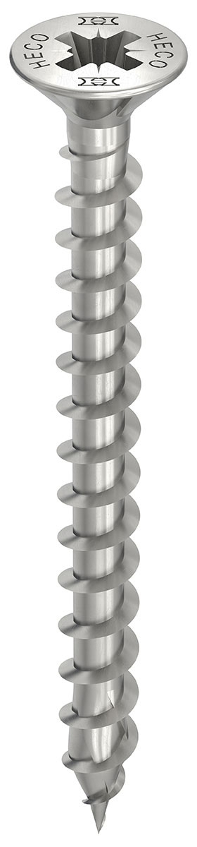 HECO TOPIX-plus A2 3,5 x 25, Senkkopf mit Frästaschen, Pozi-Drive, Variables Vollgewinde, blank, gleitbeschichtet