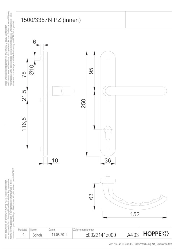 HOPPE® Drücker-Halbgarnitur mit Schmalschild Luxembourg 099KH/3357N, Aluminium, 6990824