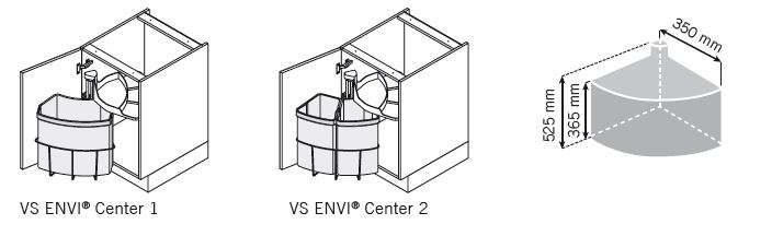 Einbau-Abfallsammler Set, ENVI-Center 1, 400er, 1x18 l, weißaluminium RAL 9006 Vauth Sagel