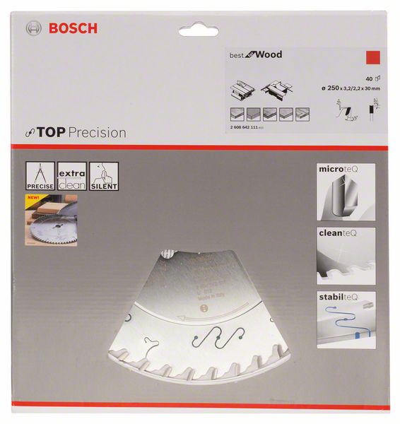 BOSCH Kreissägeblatt Top Precision Best for Wood, 250 x 30 x 3,2 mm, 40