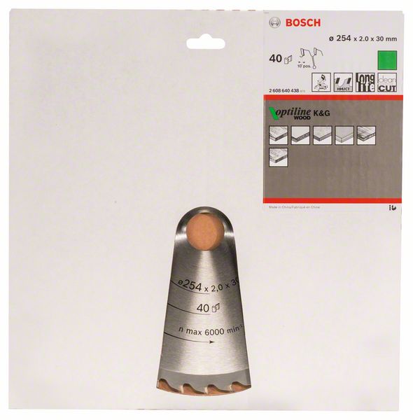 BOSCH Kreissägeblatt Optiline Wood für Kapp- und Gehrungss., 254 x 30 x 2 mm, 40, WZ/P