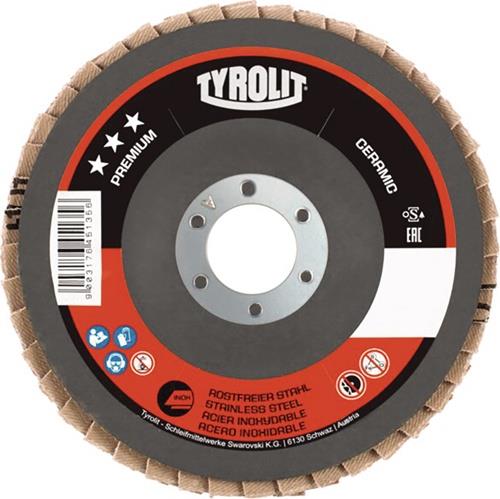 TYROLIT Fächerscheibe PREMIUM CERAMIC D.125mm K.60 gekr.Rostfreier STA CA TYROLIT