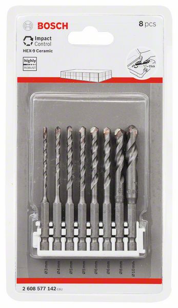 BOSCH Fliesenbohrer-Set Hex-9 Ceramic, 8-teilig, 3 - 10 mm