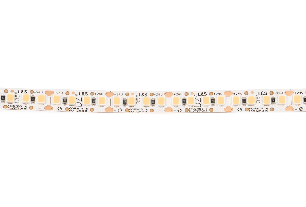 L&S LED-Band HE 200LEDs/m (2835), 3000K, 4LEDs/20mm, 24DC, 11,5W/m, 8mmx300mm, 1x Anschlussltg. 200mm, white PCB, IP20