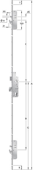 KFV Panik-Mehrfachverriegelung für einflügelige Türe MFP EP960BSA, 9/92 mm, kantig, Edelstahl 3514000