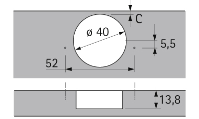 HETTICH Intermat Dicktürscharnier Spezial, Türdicke bis 43 mm (Intermat 9935), halb vorliegend, Öffnungswinkel 95°, Bohrbild TH 52 x 5,5 mm, zum Anschrauben (-), 73926